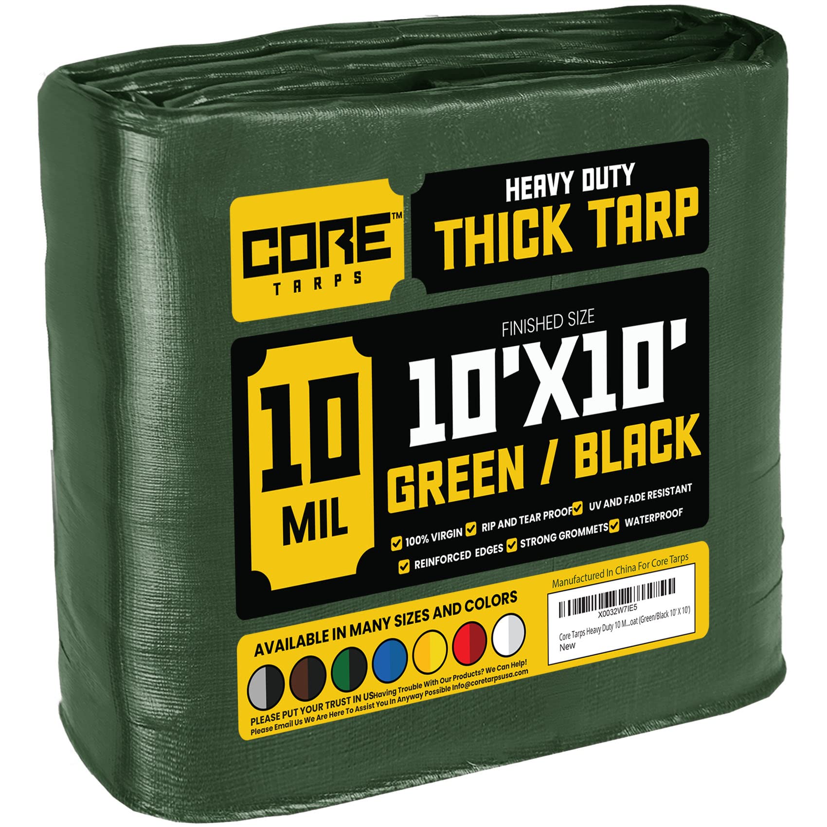 core Tarps Heavy Duty 10 Mil Tarp cover, Waterproof, UV Resistant, Rip and Tear Proof, Poly Tarpaulin with Reinforced Edges for 