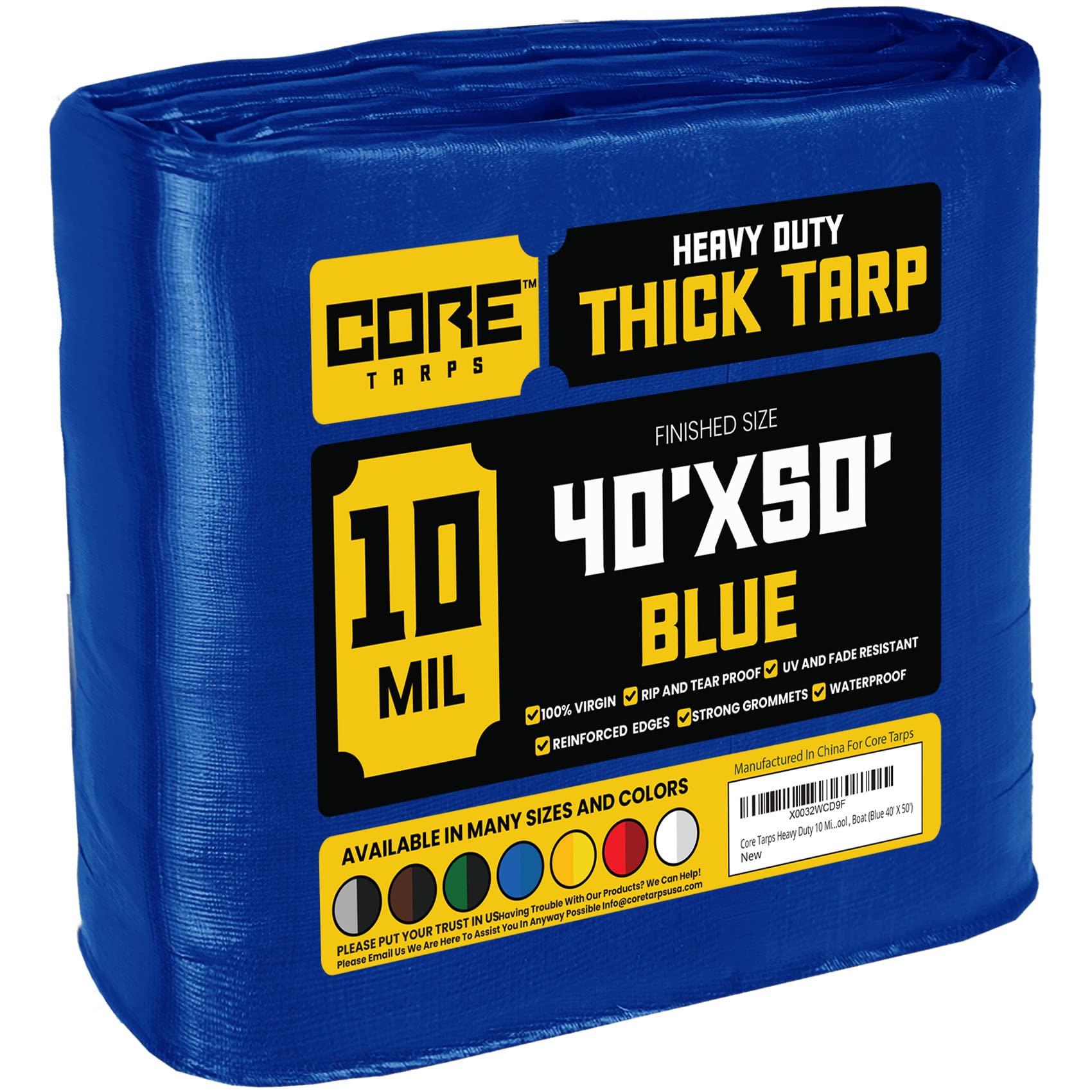 core Tarps Heavy Duty 10 Mil Tarp cover, Waterproof, UV Resistant, Rip and Tear Proof, Poly Tarpaulin with Reinforced Edges for 