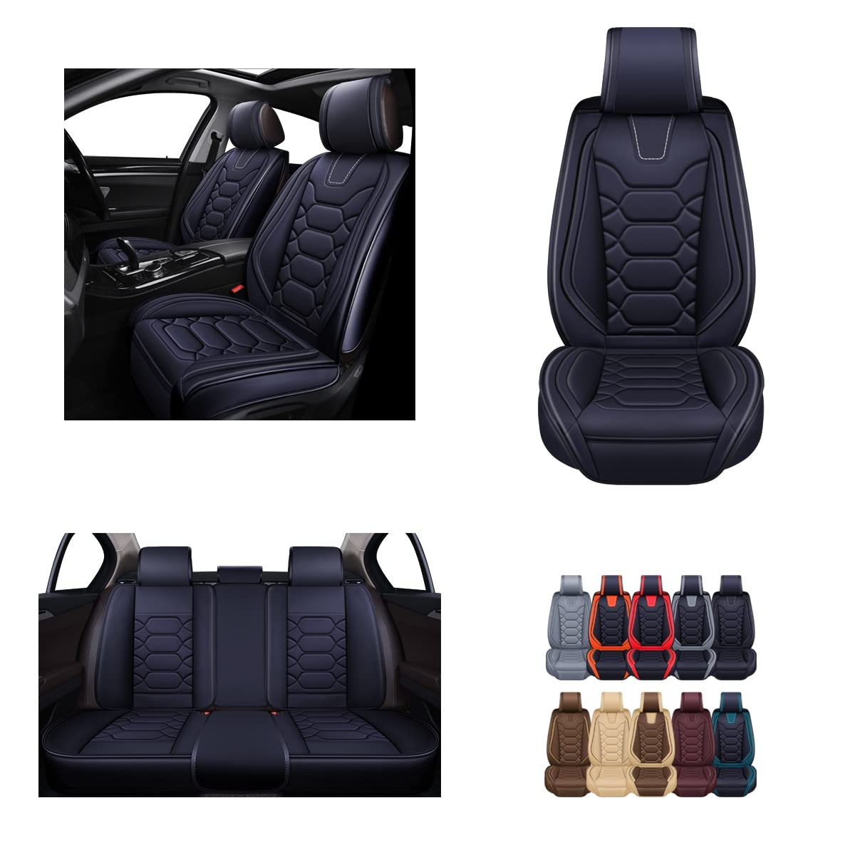 OASIS AUTO car Seat covers Accessories Full Set Premium Nappa Leather cushion Protector Universal Fit for Most cars SUV Pick-up 