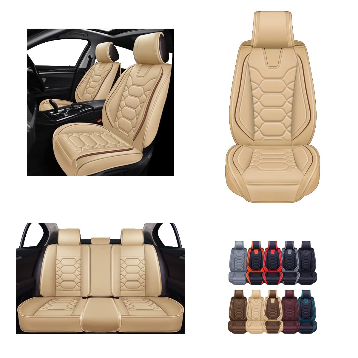 OASIS AUTO car Seat covers Accessories Full Set Premium Nappa Leather cushion Protector Universal Fit for Most cars SUV Pick-up 