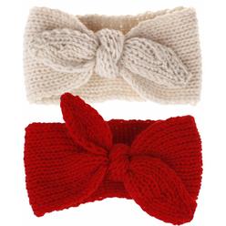 Utaly Winter Cute Kids Baby Girls Knit Rabbit Knotted Headband Headwrap Earwarmer (Red + Beige, Stretchy)