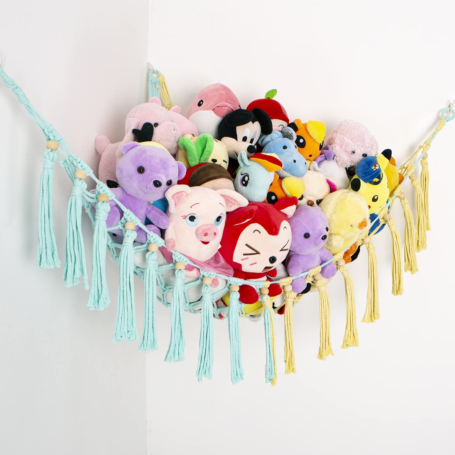 YKBU Stuffed Animal Net or Hammock Hanging- Macrame Toy Hammock with  Tassels-Stuff Animals Organizer Storage Mesh Boho Large
