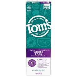 Tom's of Maine Whole Care Natural Toothpaste with Fluoride, Wintermint, 4 oz. (Packaging May Vary)
