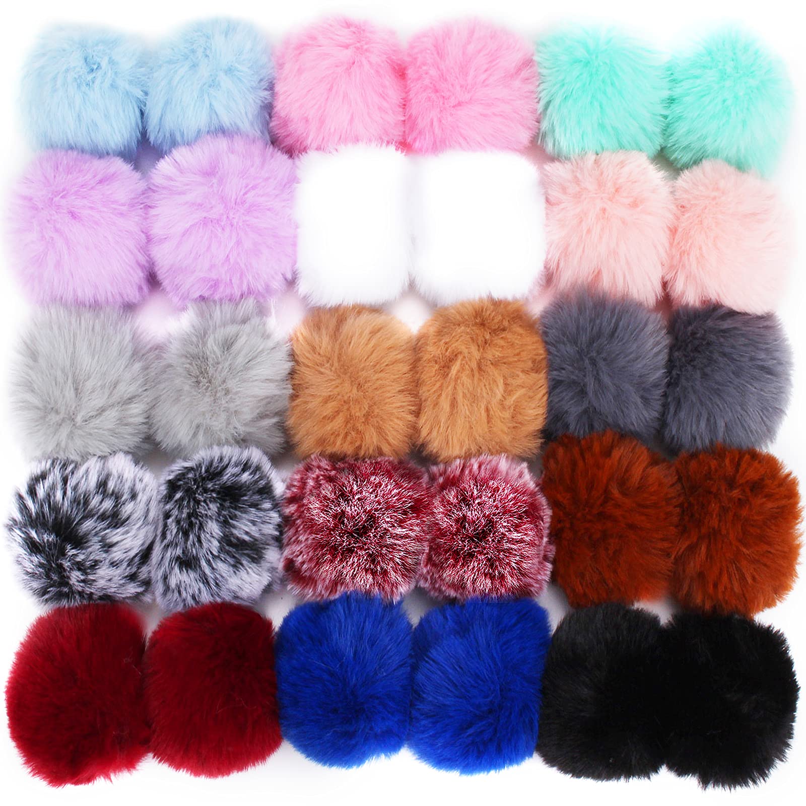 Hicdaw Fur Pom Poms for Hats, Hicdaw 30PcS 4Inch Faux Fur Pom Pom Balls  Fluffy Pompom Balls with Elastic Loop 15 colors for Key
