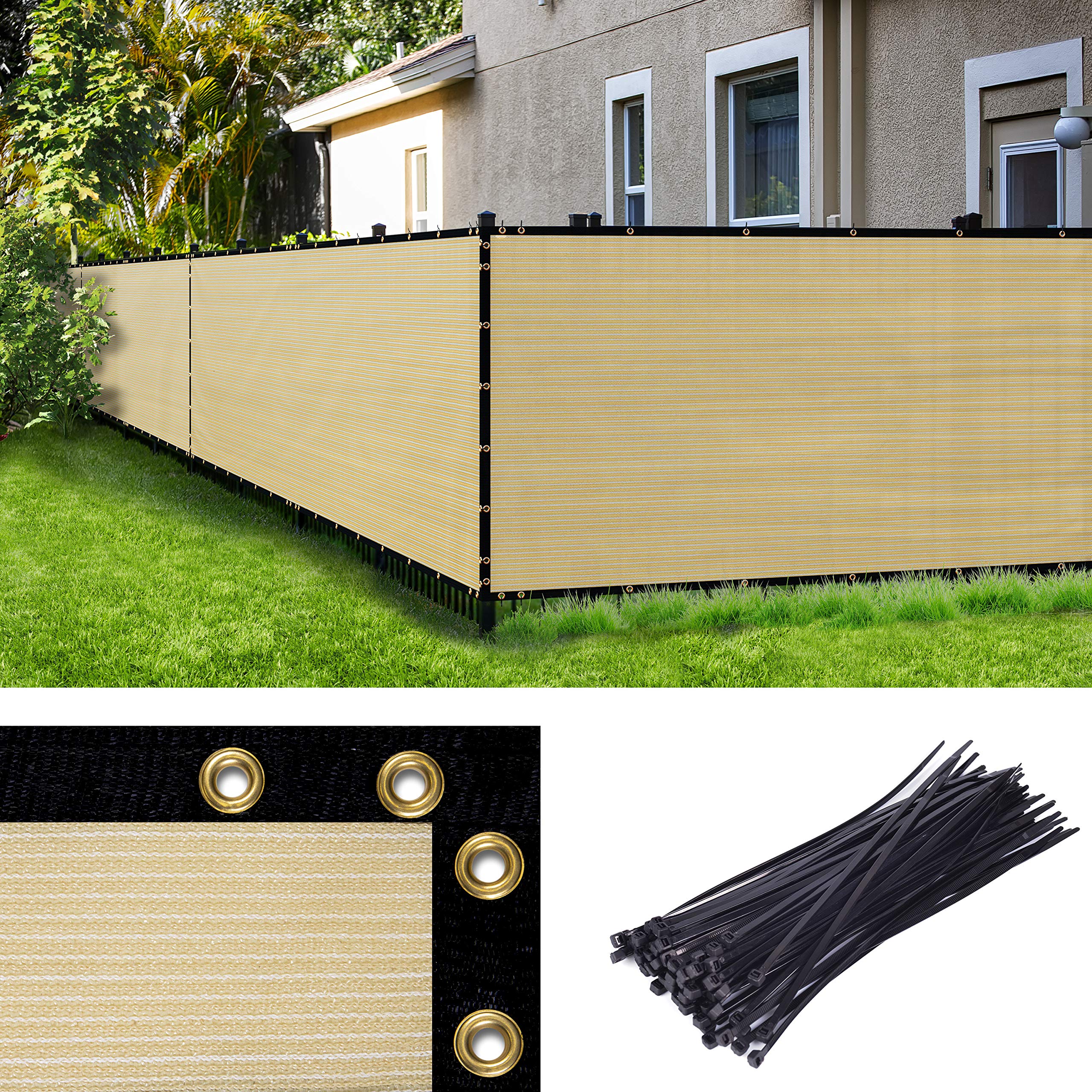 Amgo custom Made 6 x 37 custom Size Beige Fence Privacy Screen Windscreen,with Bindings & grommets Heavy Duty for commer