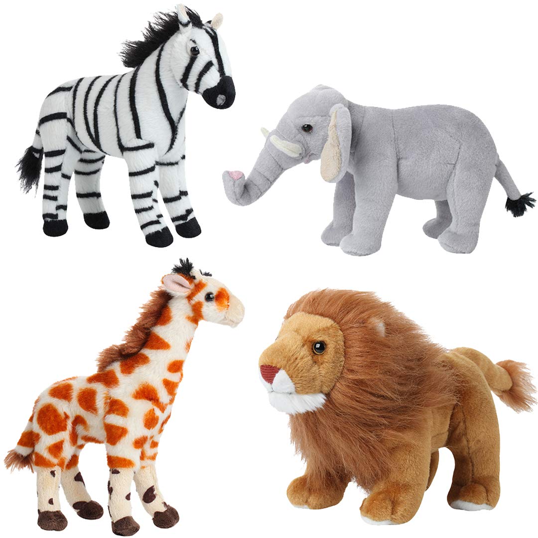 Dazmers Safari Animals Stuffed Animals Plush - Jungle Animals Toys Set of 4 Wild Animals - Lion Elephant Zebra and giraffe Stuff