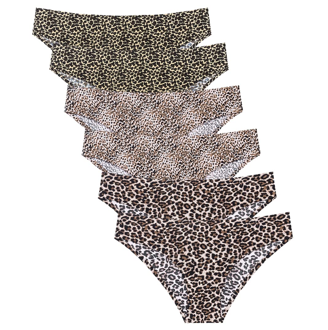COSOMALL 6 Pack Women's Invisible Seamless Bikini Underwear Half Back  Coverage Panties (US M, 6 Pack Leopard)