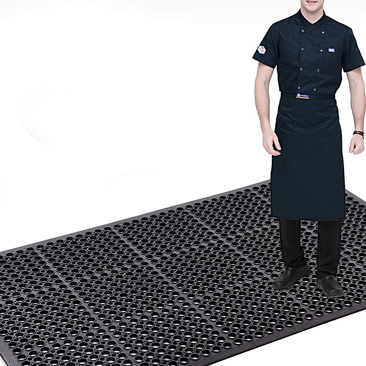 uyoyous 1 Uyoyous 83X35 Non-Slip Rubber Drainage Mat Anti-Fatigue Drainage  Rubber Mat Non-Slip Restaurant Bar Floor Mat Commercial