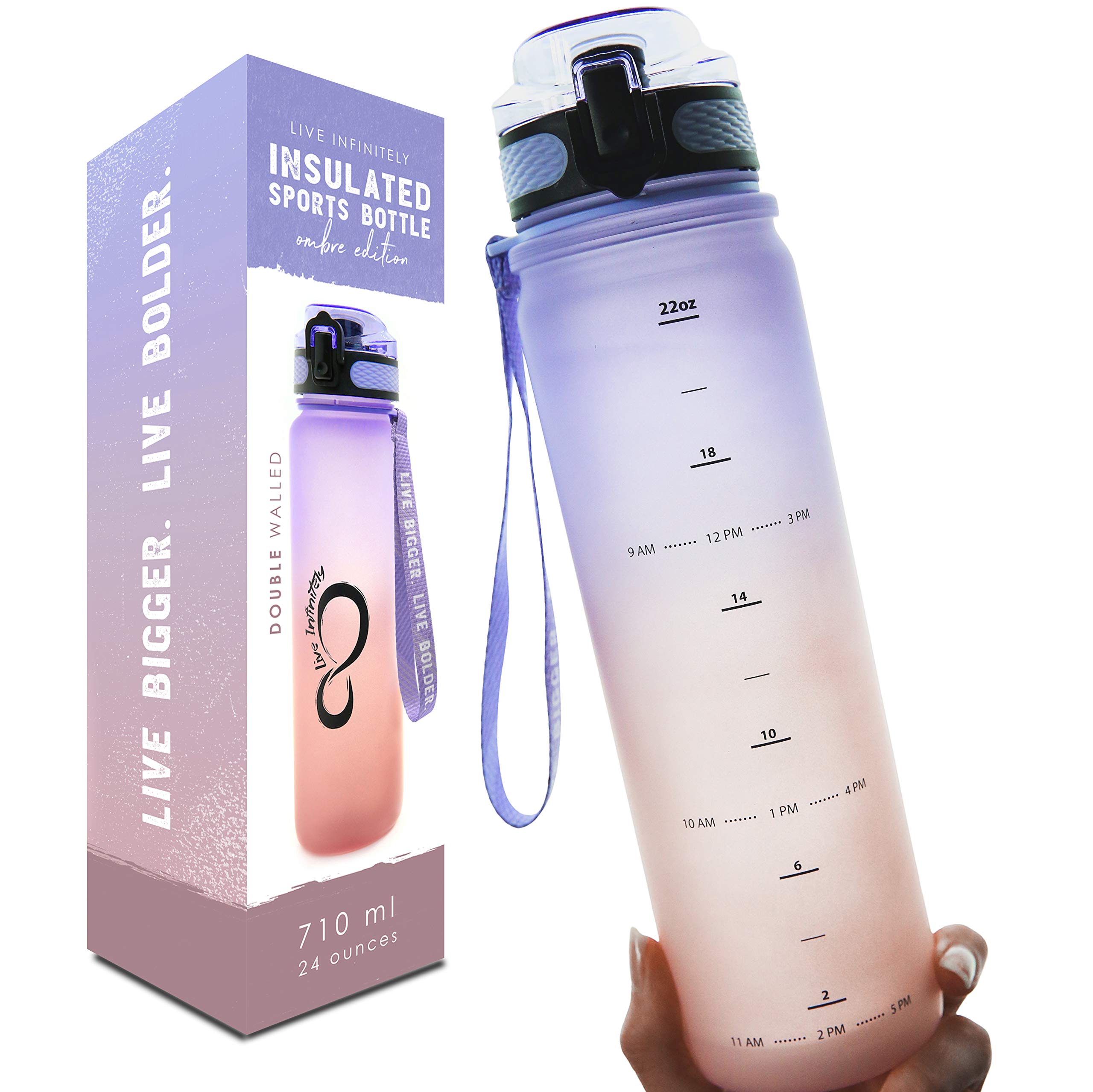 Live Infinitely 24 oz Water Bottle with Time Marker - Insulated