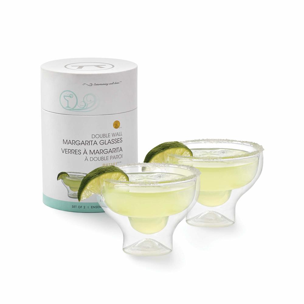 Outset Stemless Margarita Glasses Double Wall, Borosilicate Glassware 2 Count (Pack of 1)