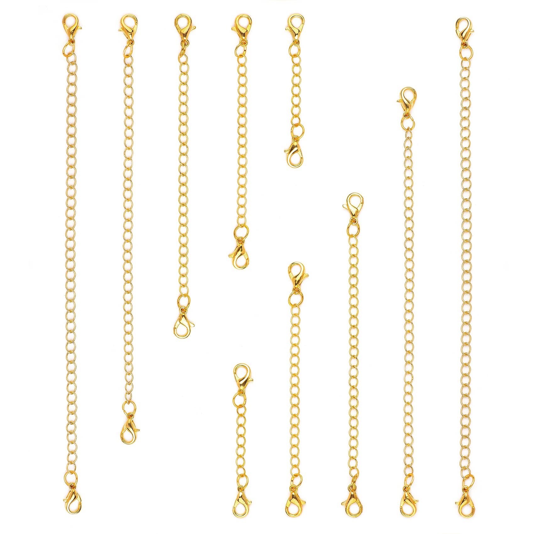 Tiparts 10PcS Necklace Extender with Lobster clasps gold Bracelet Extender  chains Set,Length: 6 4 5 3 2