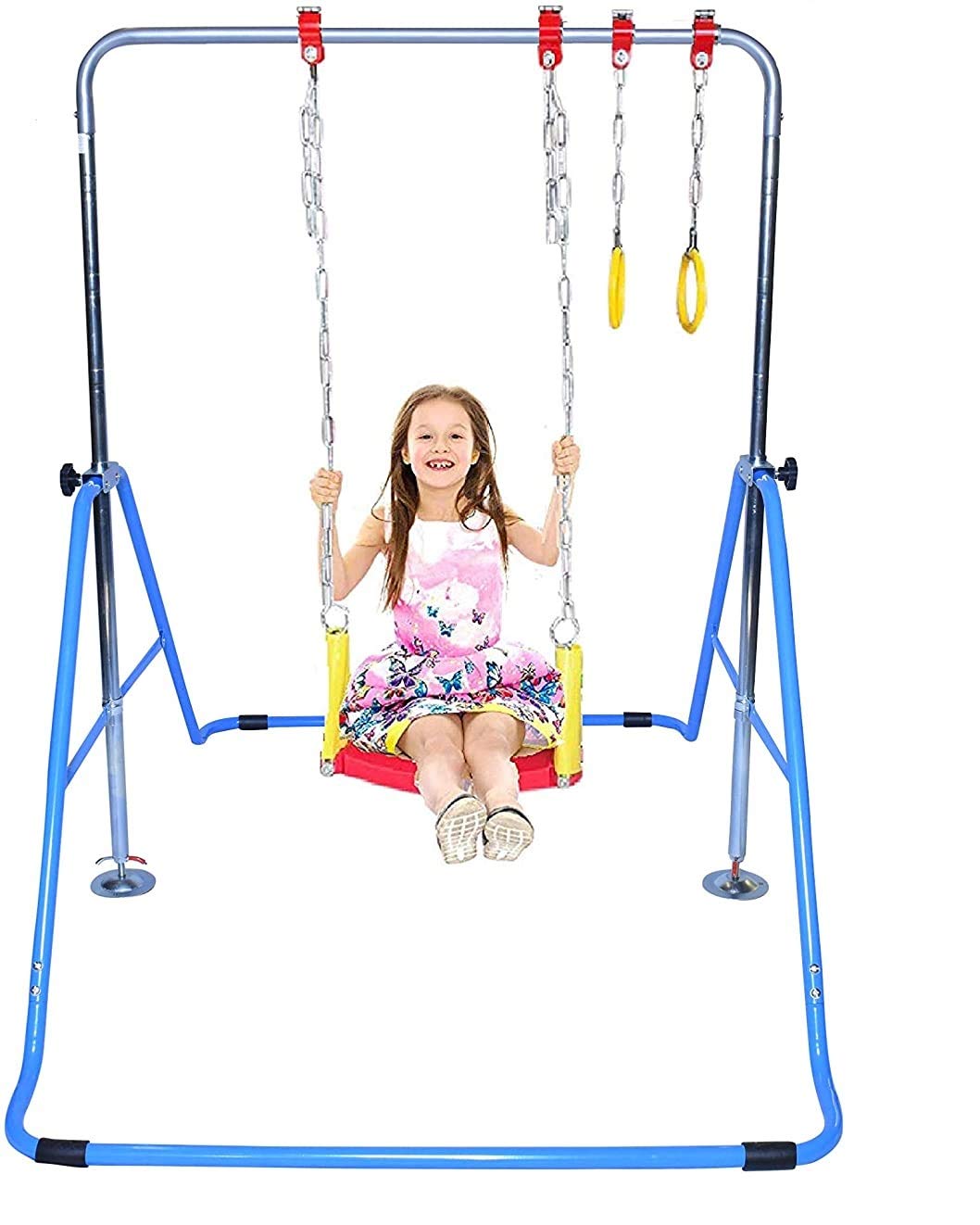 Athletic Bar Kids Home gymnastics Bar Jungle gym 3 in 1 Set Deluxe Swing Seat, Trapeze Rings, Horizontal Kip Bar Height Adjustable Mo