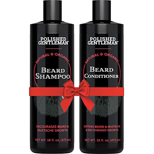 Polished Gentleman Beard Shampoo and Conditioner Set - Beard Wash and Conditioner for Men with Biotin & Tea Tree - Mens Best Beard Conditio