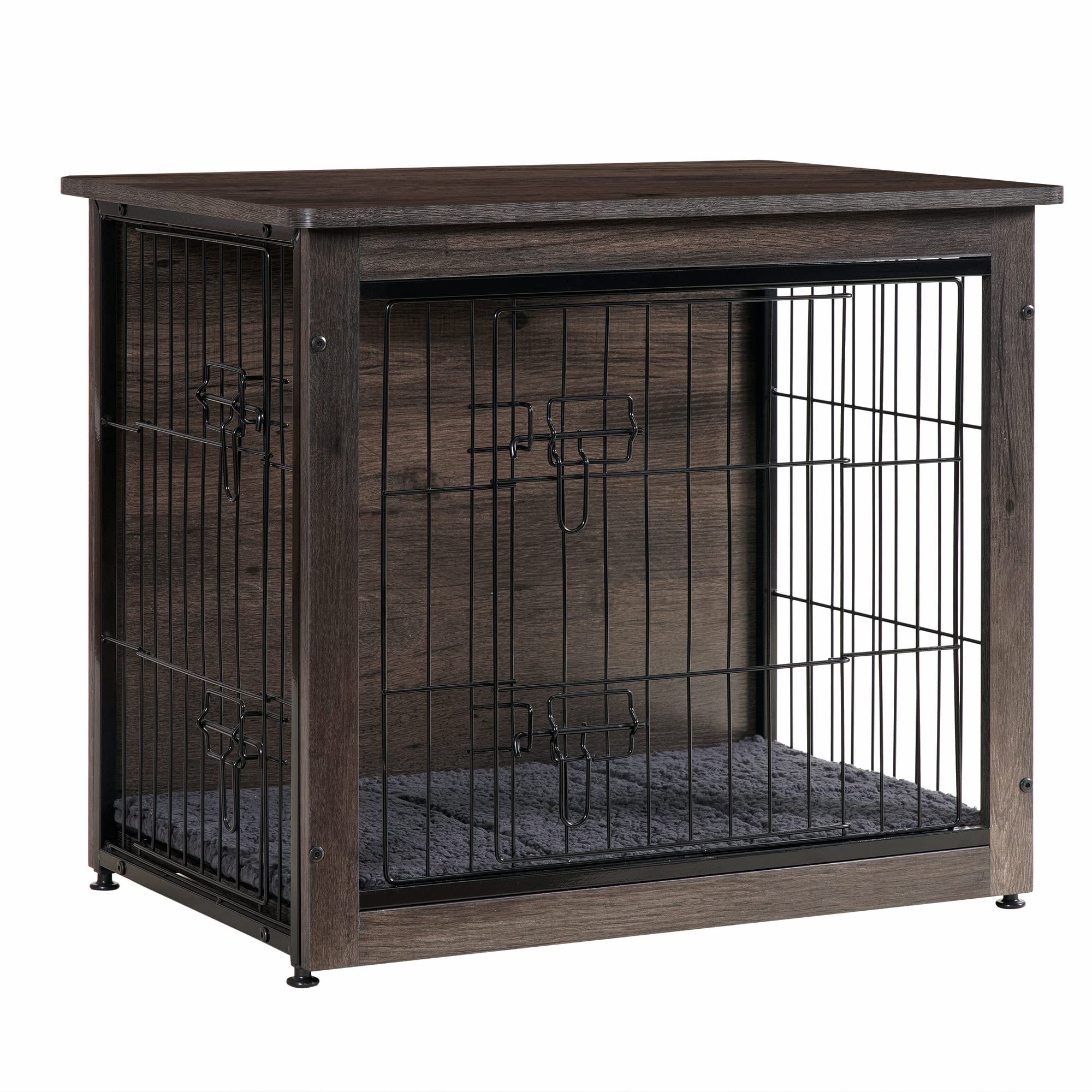 DWANTON Dog crate Furniture with cushion Wooden Dog crate with Double Doors Dog Furniture Indoor Dog Kennel End Table Sm