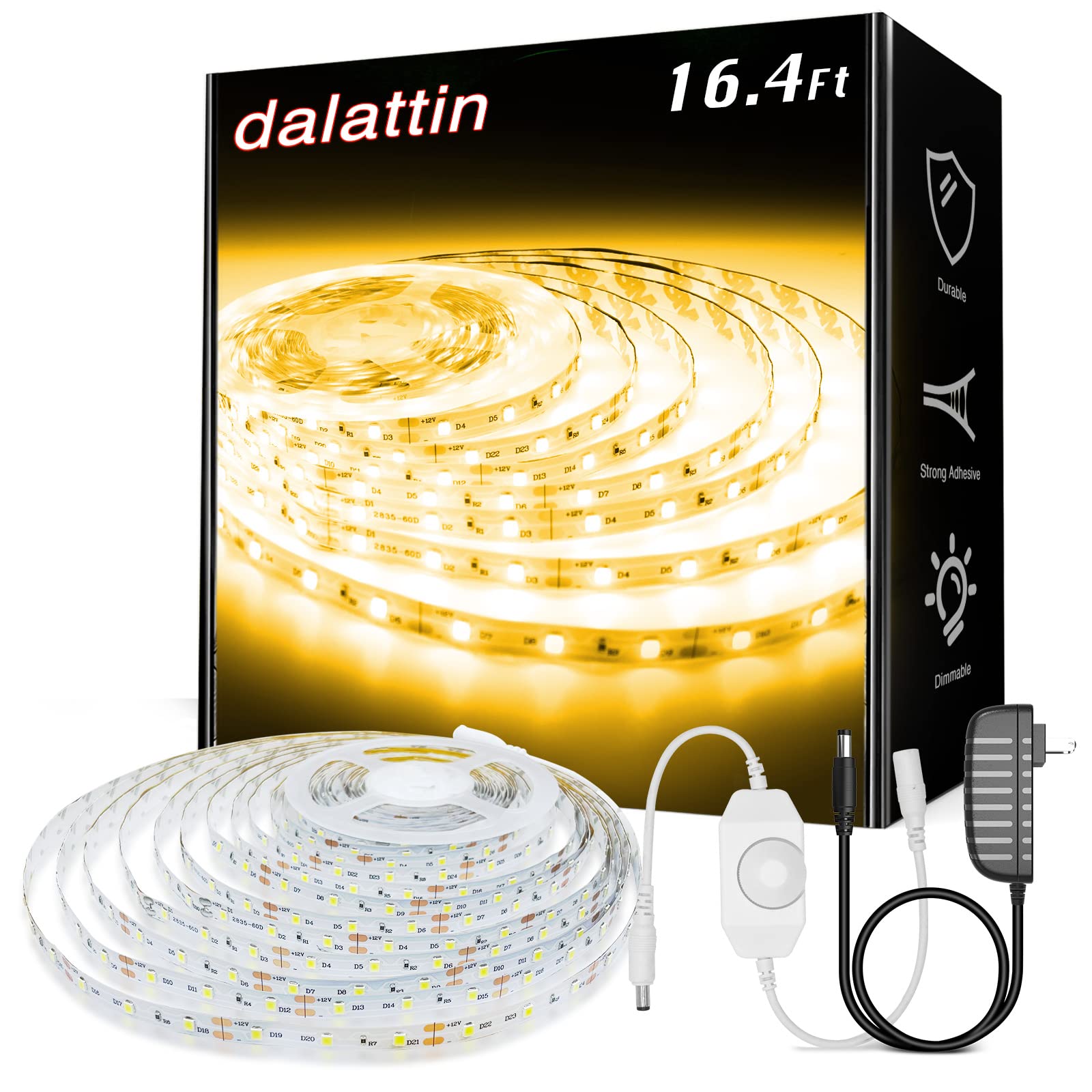 dalattin Warm White LED Strip Lights, 3000K Tunable Soft White Light Strip 164ft, Bright 300 LEDs, White Led Lights for 