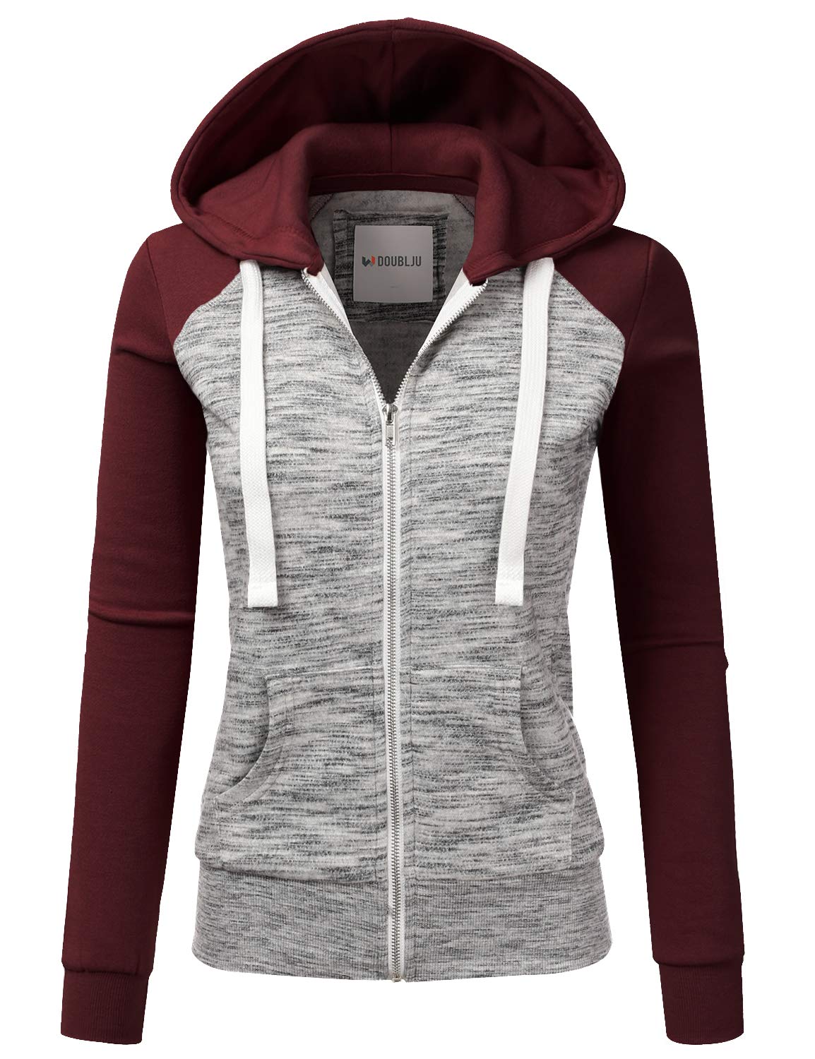 doublju DOUBLJU Womens Sweatshirt Hoodies casual Raglan Zip up Hoodie  Jacket MELANgEBURgUNDY XL