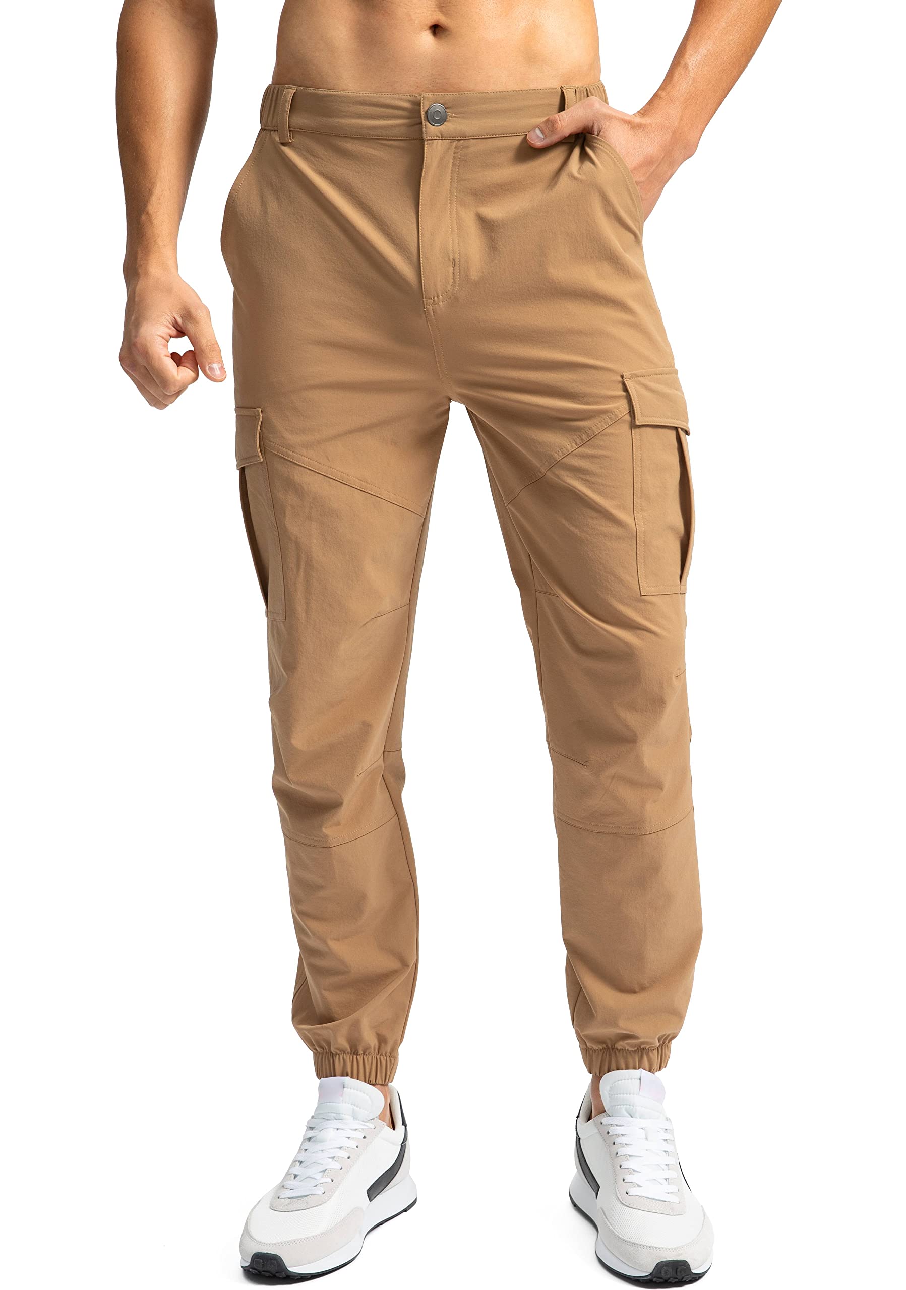 Pinkbomb Men's Hiking Cargo Pants with 7 Pockets Slim Fit Stretch Joggers Golf Cargo Work Pants for Men(Dark Khaki, S)