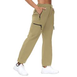 VVK Women Golf Pants Water Resistant Loose Fit Long Hiking Pants Trekking Fishing Pants with Zipper Pockets Khaki Medium