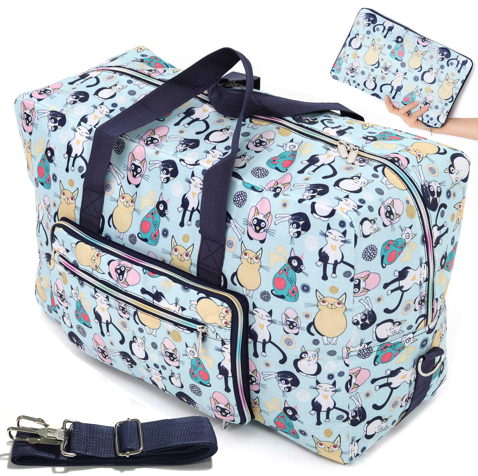WFLB Large Foldable Travel Duffle Bag For Women girls cute Floral Weekender Overnight carry On checked Luggage Bag Hospital B