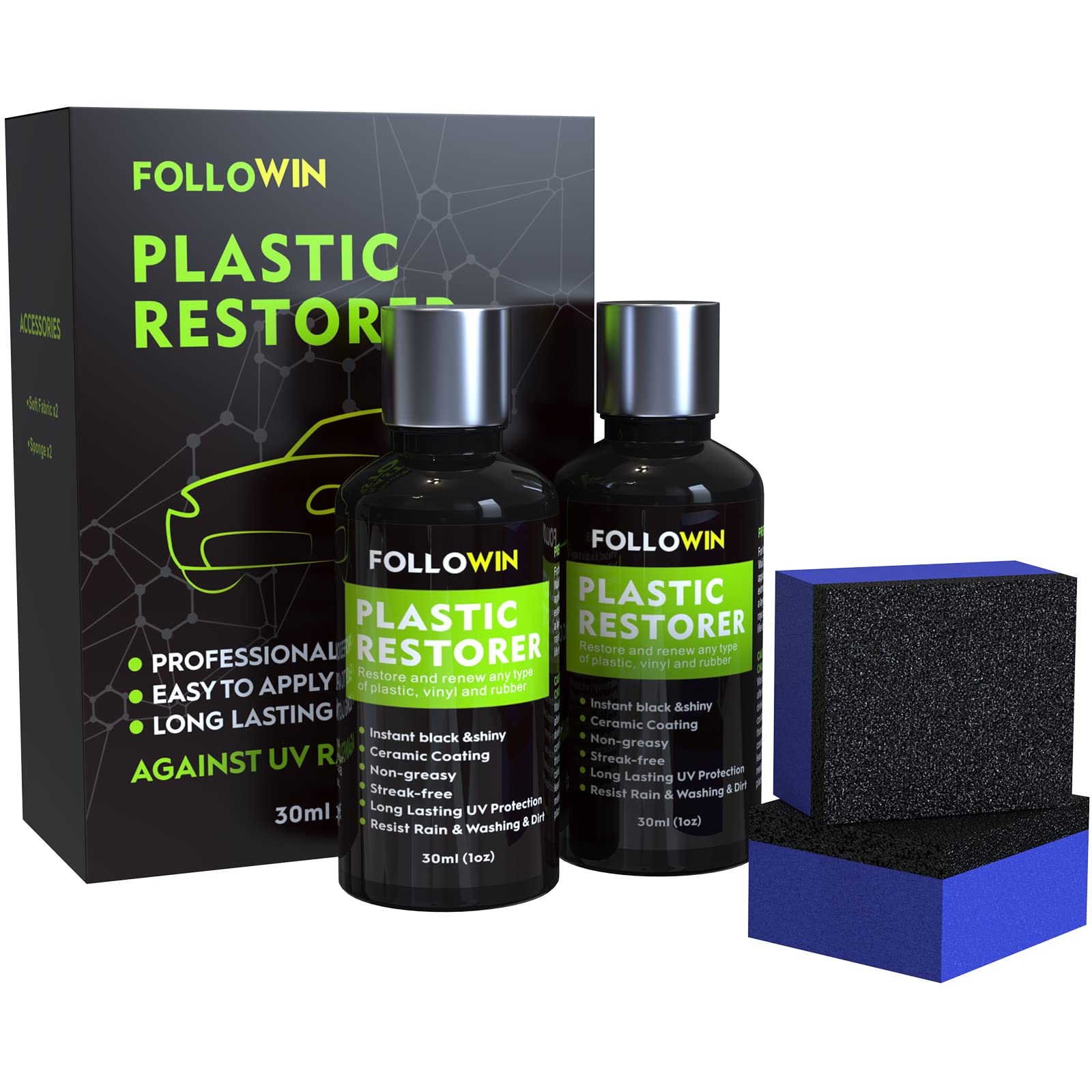 FOLLOWIN Plastic Restorer for cars, Plastic coating Exterior Black