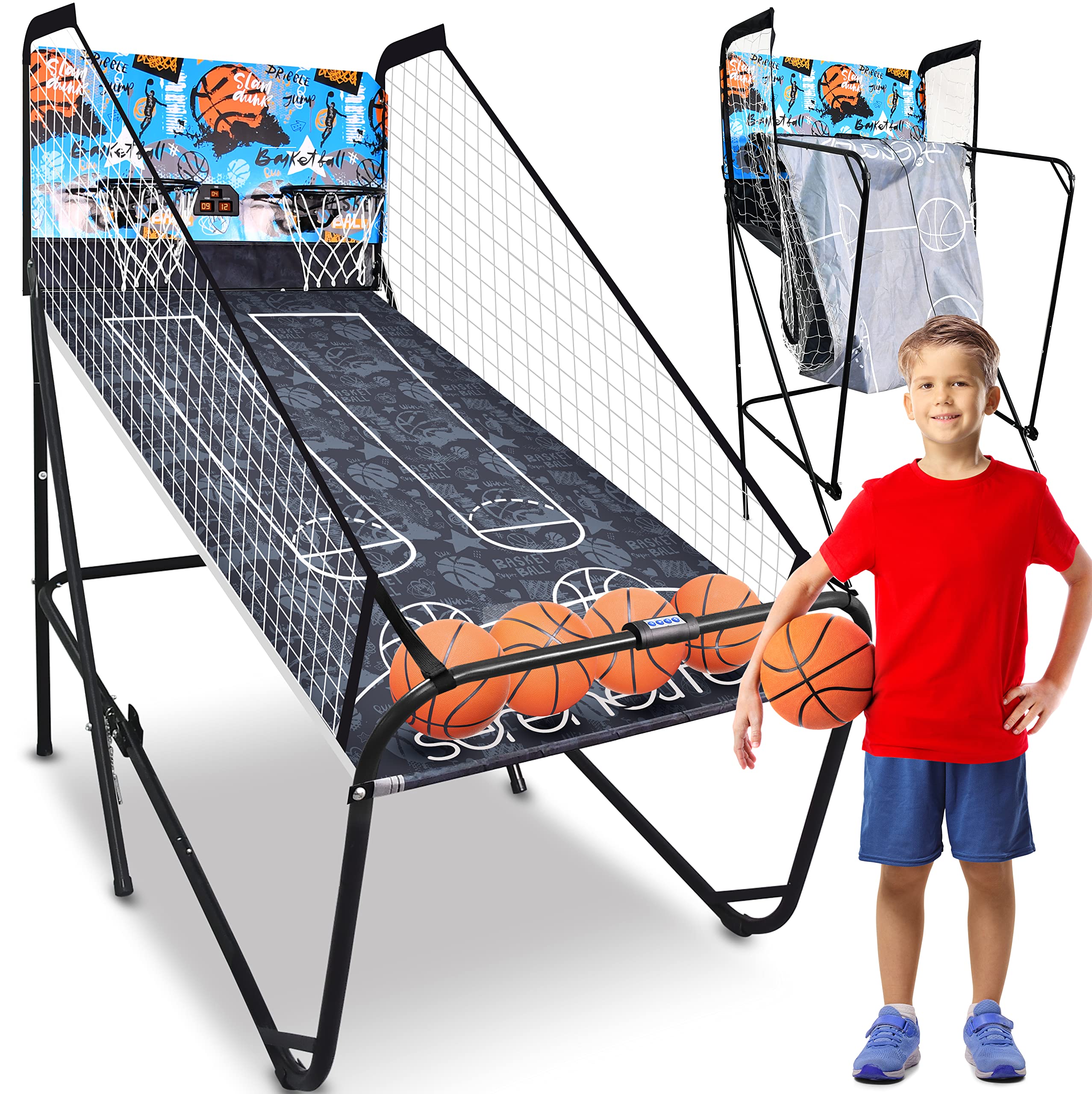 SereneLife Dual Hoop Basketball Shootout Indoor Home Arcade Room game with Electronic LED Digital Double Basket Ball Shot Scoreboar