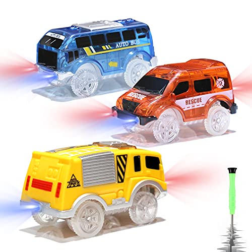 Save Unicorn Track Cars Replacement, Toy Cars for Most Tracks Glow in The Dark, Car Track Accessories with 5 Flashing LED Lights, Com