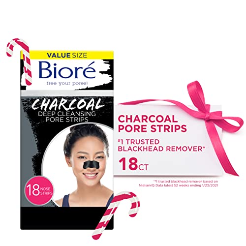 Bioré Charcoal Blackhead Remover Pore Strips, Nose Strips for Instant Blackhead Removal on Oily Skin, with Pore Uncloggi