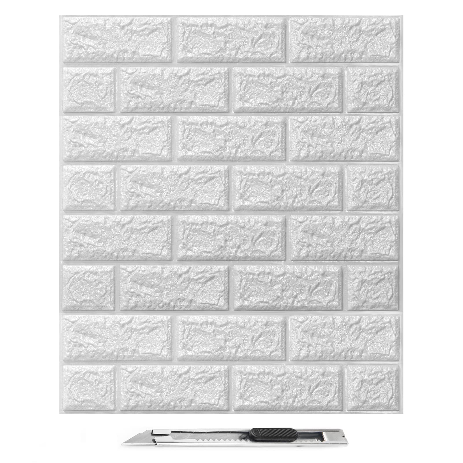 Art3D 30 Pcs 3D Brick Wallpaper In White, Faux Foam Brick Wall Panels Peel And Stick, Waterproof For Bedroom, Living Roo