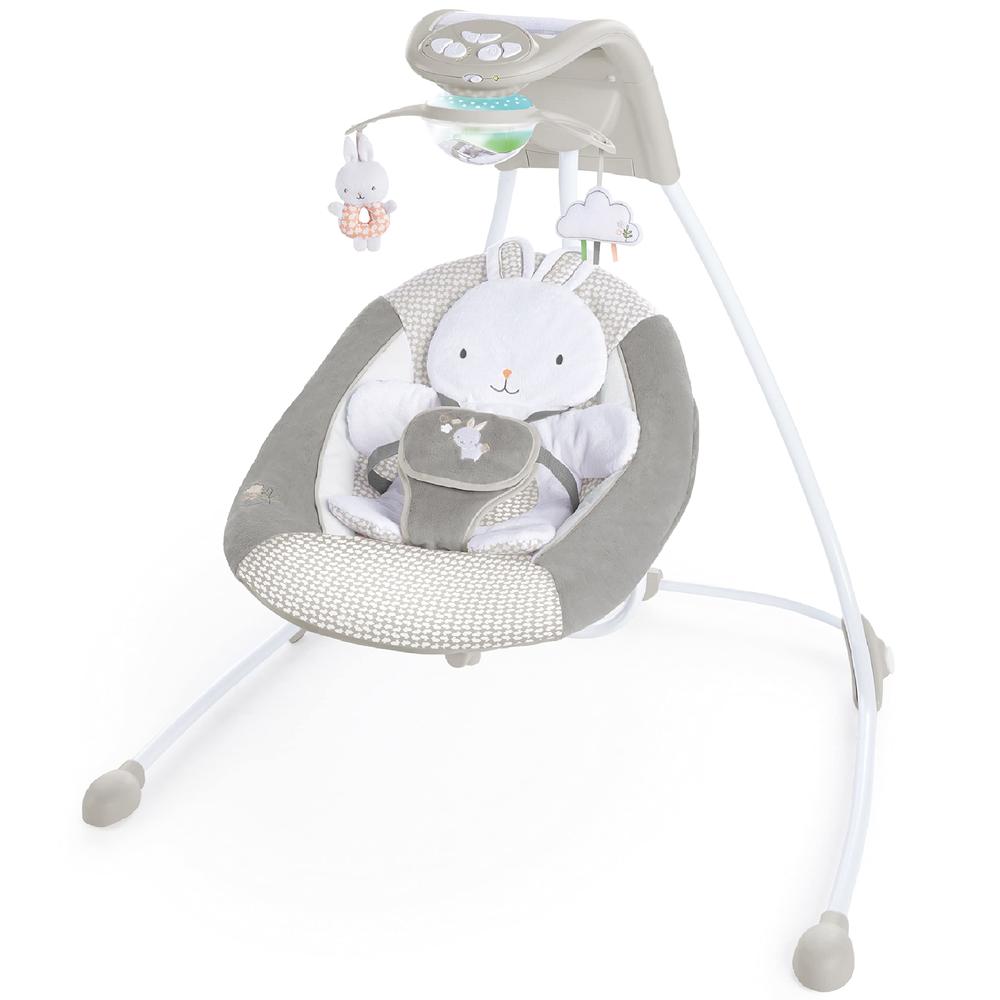 Ingenuity InLighten 6-Speed Foldable Baby Swing with Light Up Mobile, Swivel Infant Seat and Nature Sounds, 0-9 Months Up to 20 