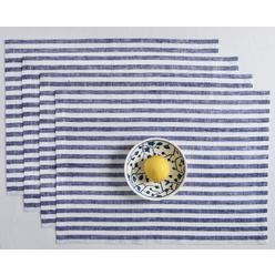 Solino Home Linen Placemats Set of 4 - Navy and White, 100% Pure Linen 14 x 19 Inch Placemats for Spring, Easter - Machi