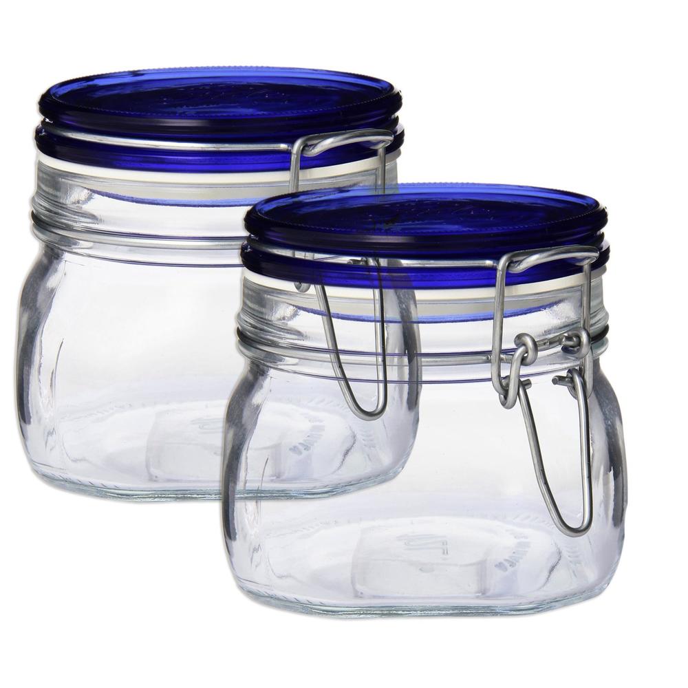 Bormioli Rocco Fido Collection, 2 Pack, 17 Oz. Food Storage Glass Jars, Airtight Rubber Seal & Glass Lid, With Stainless Wire Cl