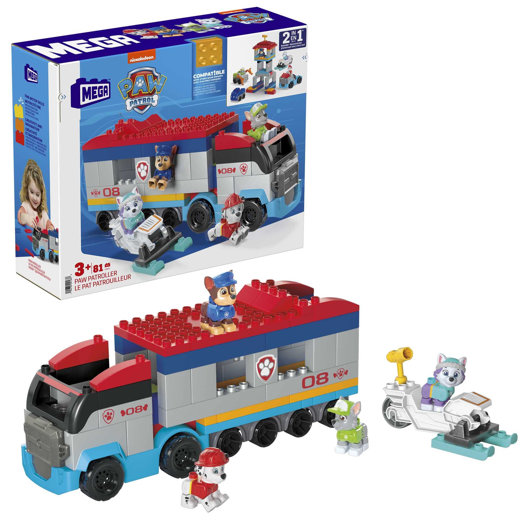 Mega Nickelodeon Paw Patrol Nickelodeon Paw Patroller Building Set With Chase, Marshall, Rocky And Everest Figures, And 