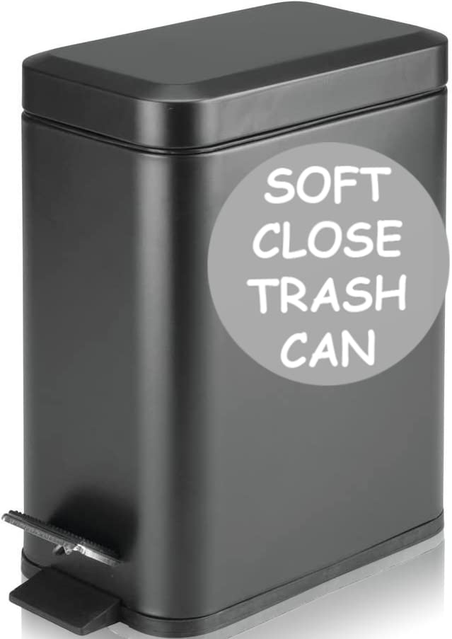 Homie Soft close, Rectangular Trash can 5L with Anti - Bag Slip Liner and  Lid, Use as Mini garbage Basket, Slim Dust Bin