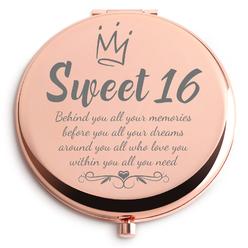 Dyukonirty Sweet 16 Gifts for Girls Rose Gold Compact Mirror Happy 16th Birthday Inspirational Gifts for Niece Granddaughter Daughter Teen 