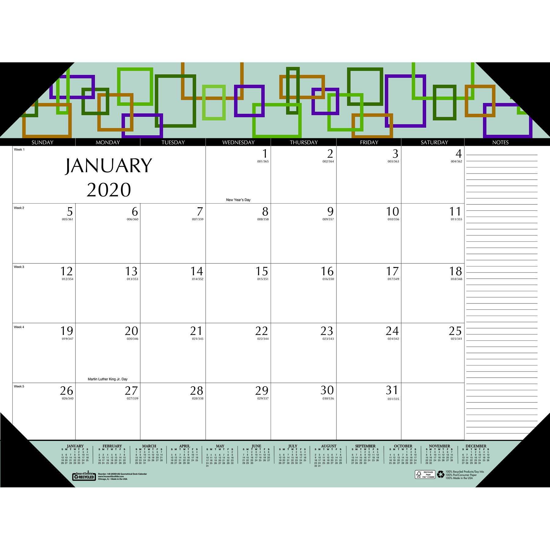 House of Doolittle 2020 geometric Monthly Desk Pad calendar, 22 x 17 Inches, January - December (HOD149-20)