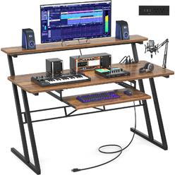 Armocity 47 Music Studio Desk with Power Outlet Studio Desk for Music Production Recording Studio Desk for Producer Studio Workst