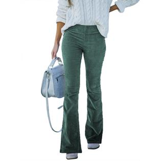 Sidefeel Women Corduroy Flare Pants Elastic Waist Bell Bottom Trousers  XX-Large Light Green
