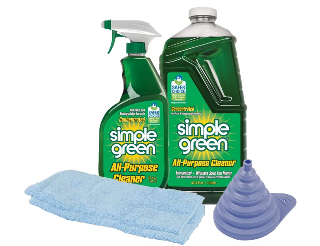 Simple Green Concentrated All-Purpose Cleaner, 22 oz Spray Bottle and 67.6 oz Refill with Plastic Collapsible Funnel and 2 Micro
