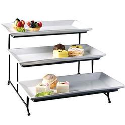 Gibson 3-Tier Classic Rectangular Serving Platter - Three Tiered Cupcake Tray Stand - Durable Food Server Display Plate Rack - White Pa