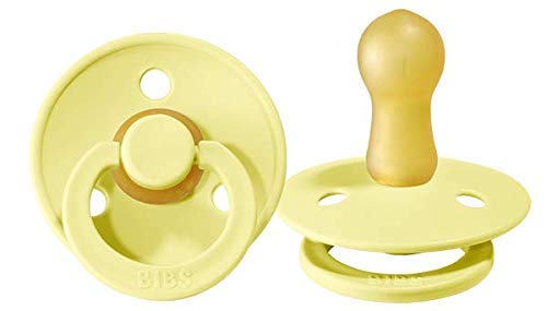 BIBS Pacifiers  Natural Rubber Baby Pacifier  Set of 2 BPA-Free Soothers  Made in Denmark  Sunshine  Size 0-6 Months