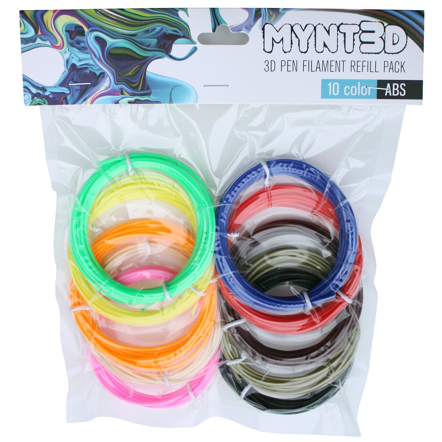 MYNT3D Mynt3D Abs 3D Pen Filament Refill Pack (10 Color, 3M Each)