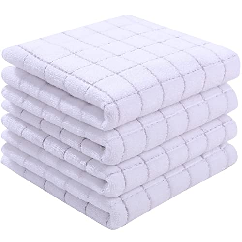 Homaxy 100% cotton Terry Kitchen Towels(White, 13 x 28 inches), checkered  Designed, Soft and Super Absorbent Dish Towels