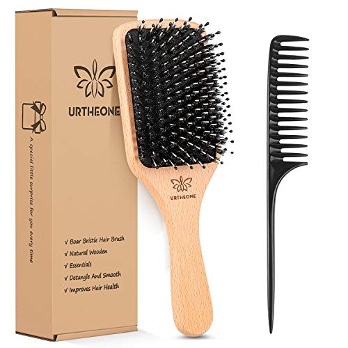 Urtheone Hair Brush Boar Bristle Hairbrush for Thick Curly Thin Long Short Wet or Dry Hair Adds Shine and Makes Hair Smooth, Best