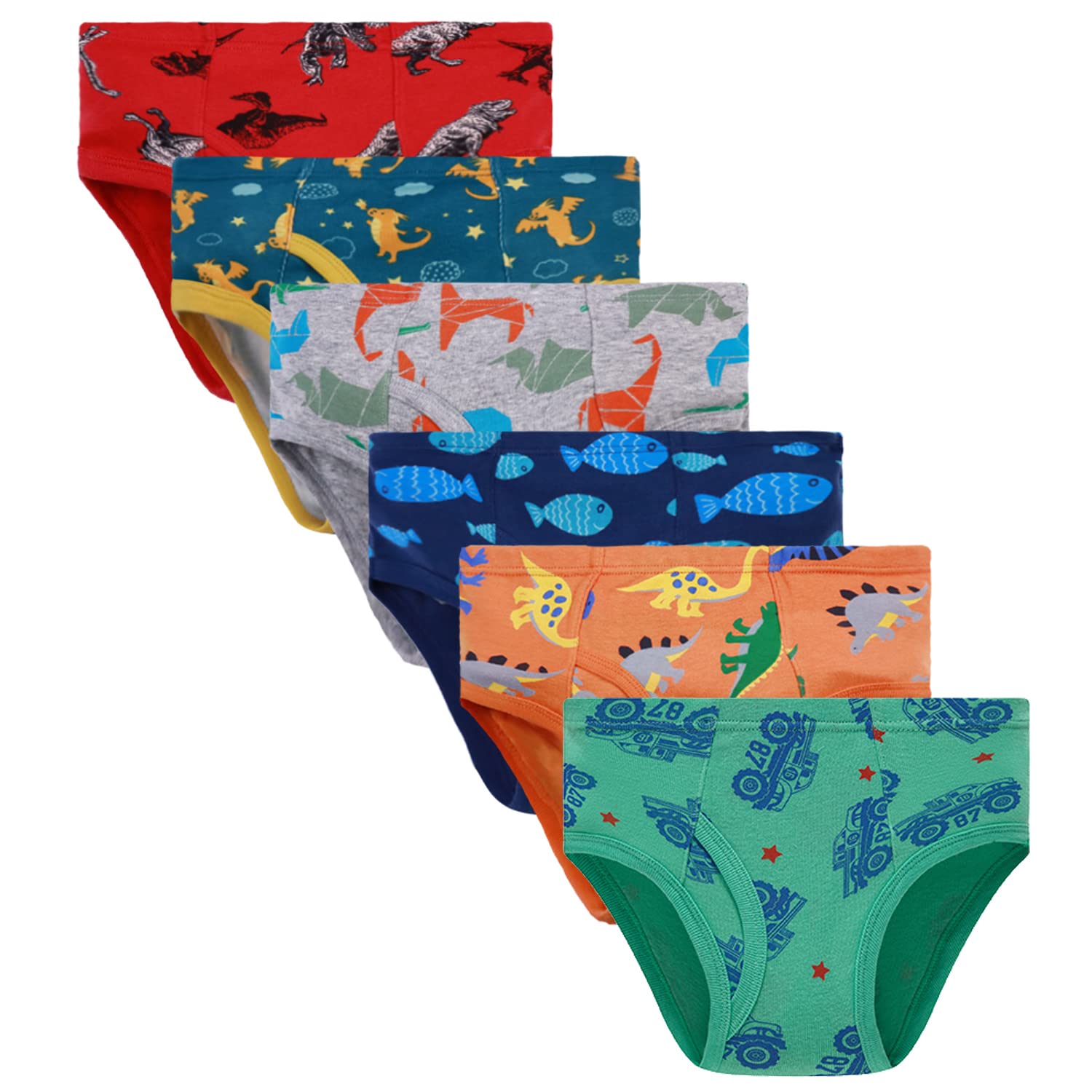 Boboking Little Boys Briefs Dinosaur Truck Toddler Kids Underwear (Pack of  6) 7/8Y Multicolor