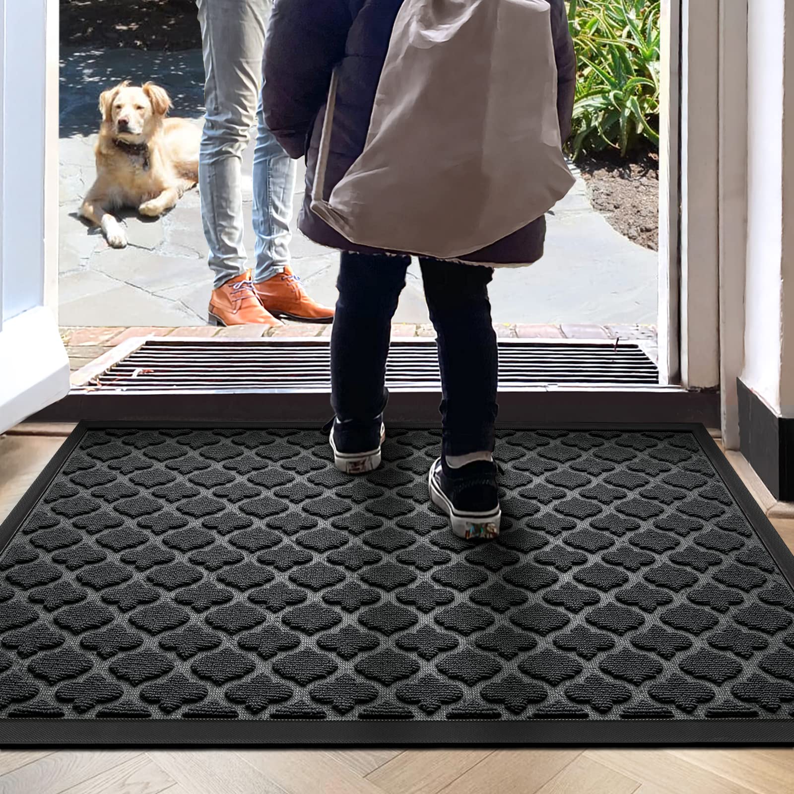 DEXI Door Mat Front Indoor Outdoor Doormat,Small Heavy Duty Rubber Outside  Floor Rug for Entryway Patio Waterproof Low-P
