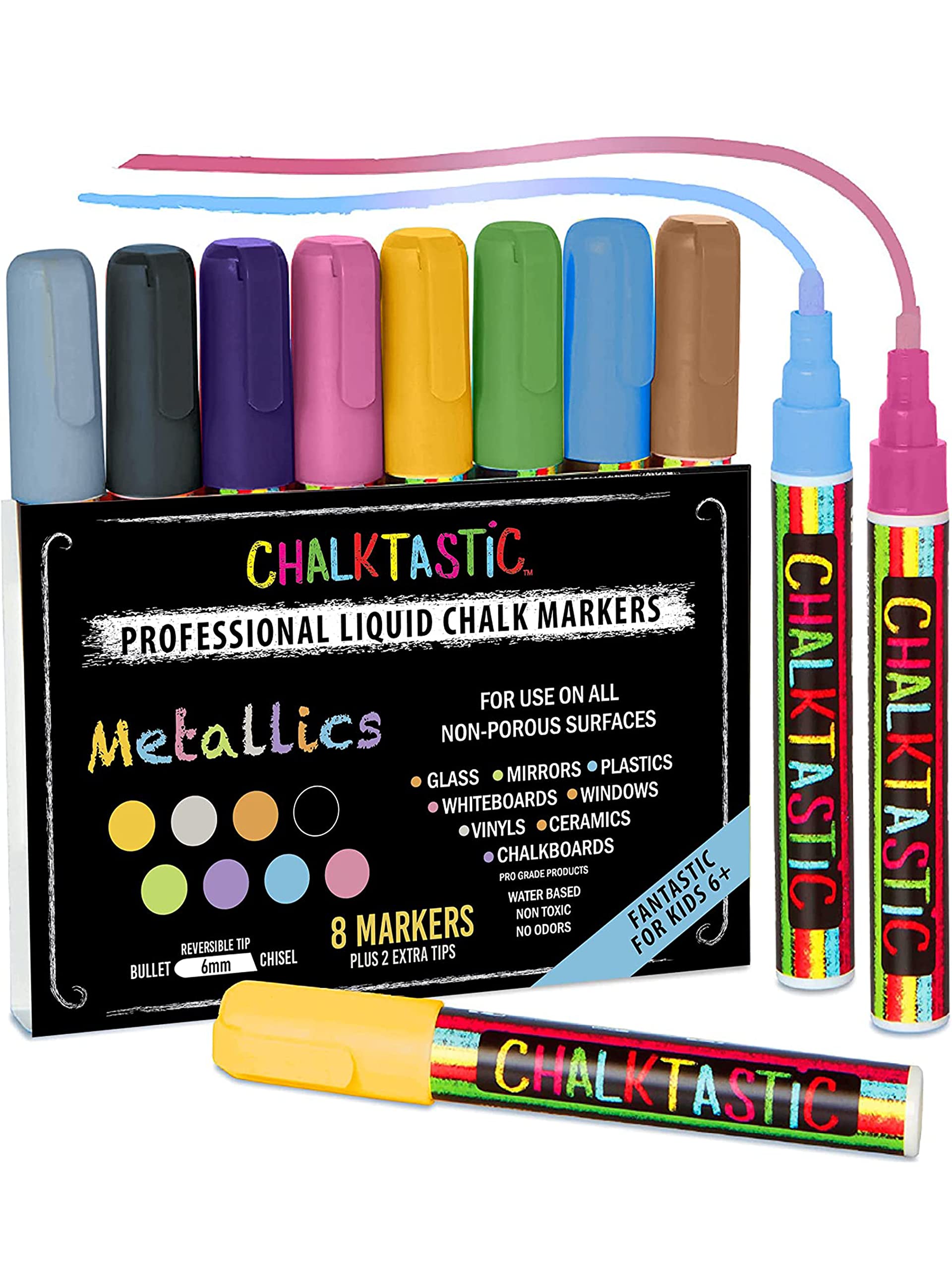 Chalktastic Liquid Chalk Markers for Kids - Set of 8 Washable, Dry Erase Pens for School, Menu Board & Car Window Glass
