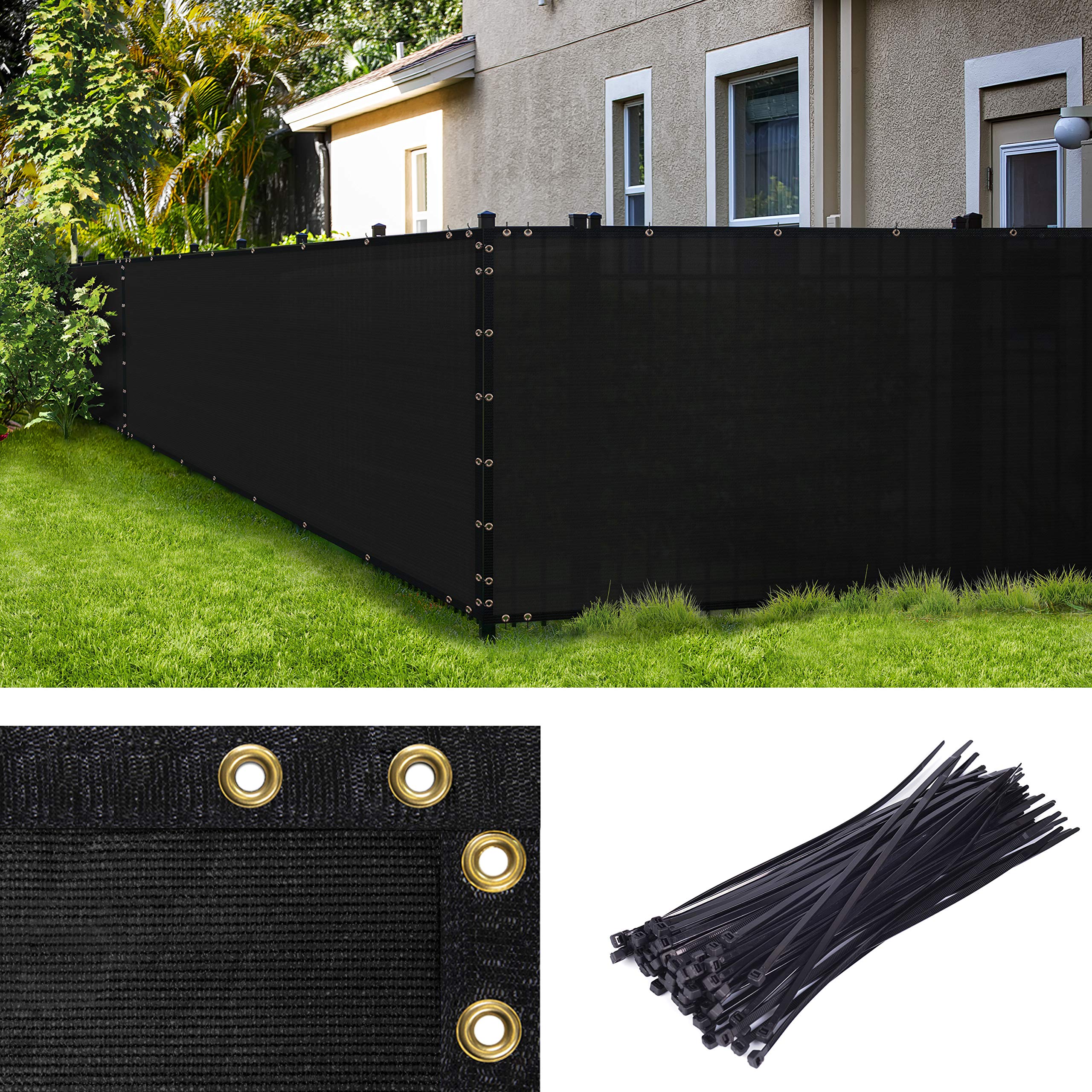 Amgo custom Made 6 x 175 custom Size Black Fence Privacy Screen Windscreen,with Bindings & grommets Heavy Duty for comme