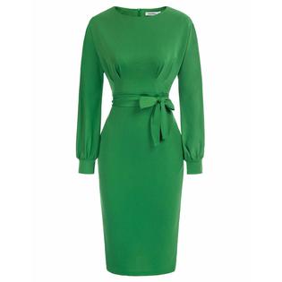Jasambac JASAMBAC Women's Wear to Work Dresses Long Sleeve Bodycon Pencil Business Dress with Belt Green Jasambac JASAMBAC Women's Wear to Work Dresses Long Sleeve Bodycon Pencil Business Dress with Belt Green