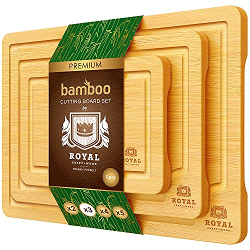 Royal Craft Wood Bamboo Cutting Board Set with Juice Groove (3 Pieces) -  Wood Cutting Boards for Kitchen, Wood Cutting Board Set, Kitchen