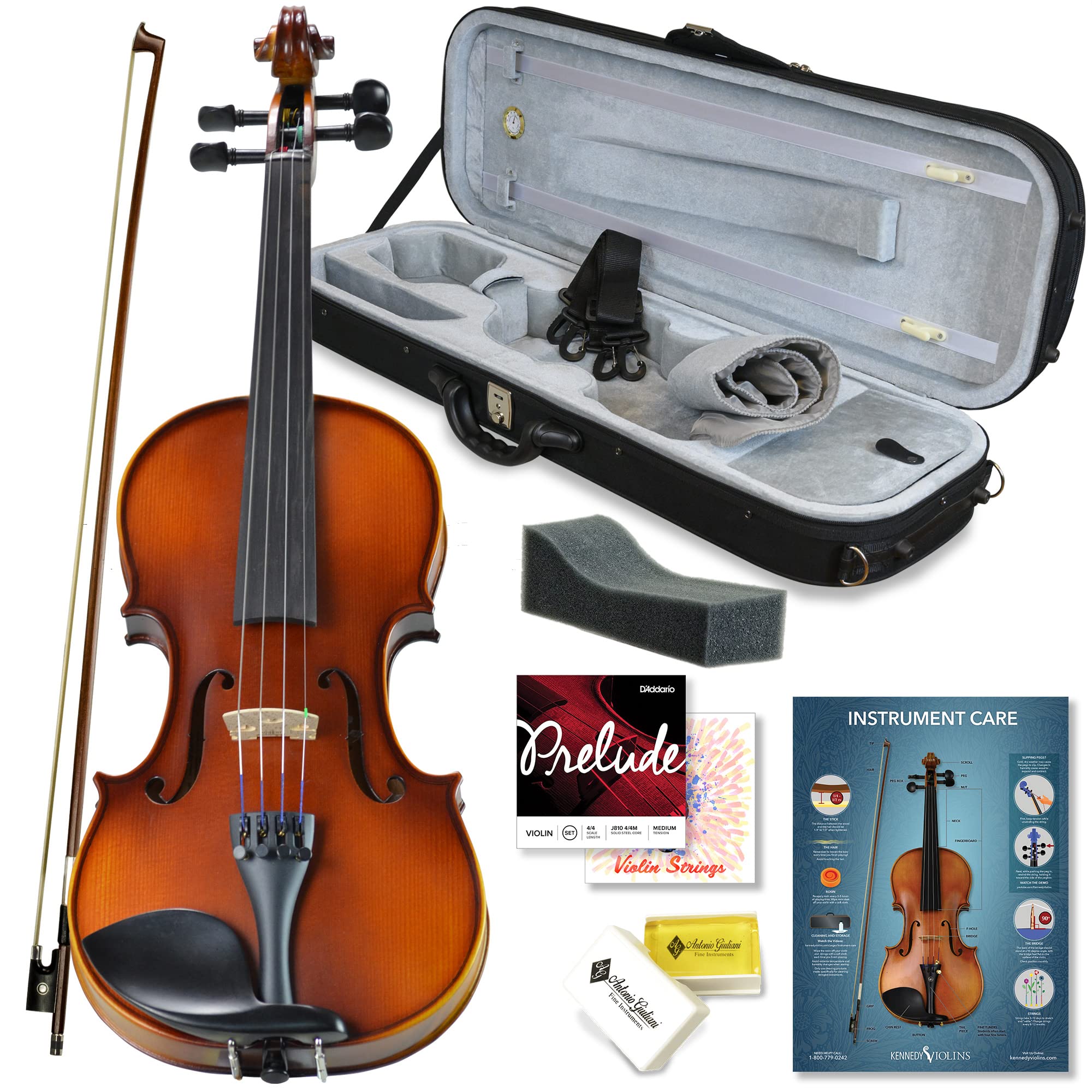 Kennedy Violins Bunnel Pupil Violin Outfit 110 Size By Kennedy Violins - carrying case and Accessories Included - Solid Maple Wood and E